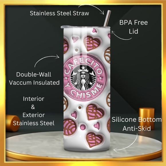 Cafecito y Chisme - - 20oz Tumbler Stainless Steel - Design created by me - Picture 5 of 6